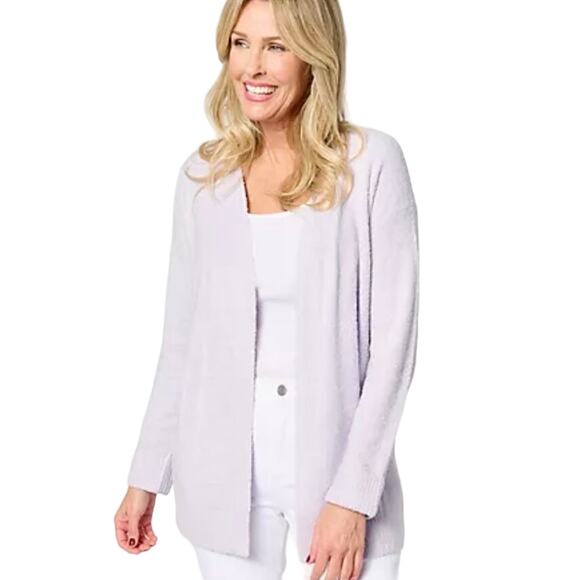 Barefoot Dreams Sweaters - QVC Barefoot Dreams Cozy Lite Ribbed Cuff Coastline Cardigan Violet NWT Size 2x